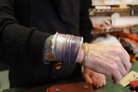 Sheepskin lined leather wrap around Wristband